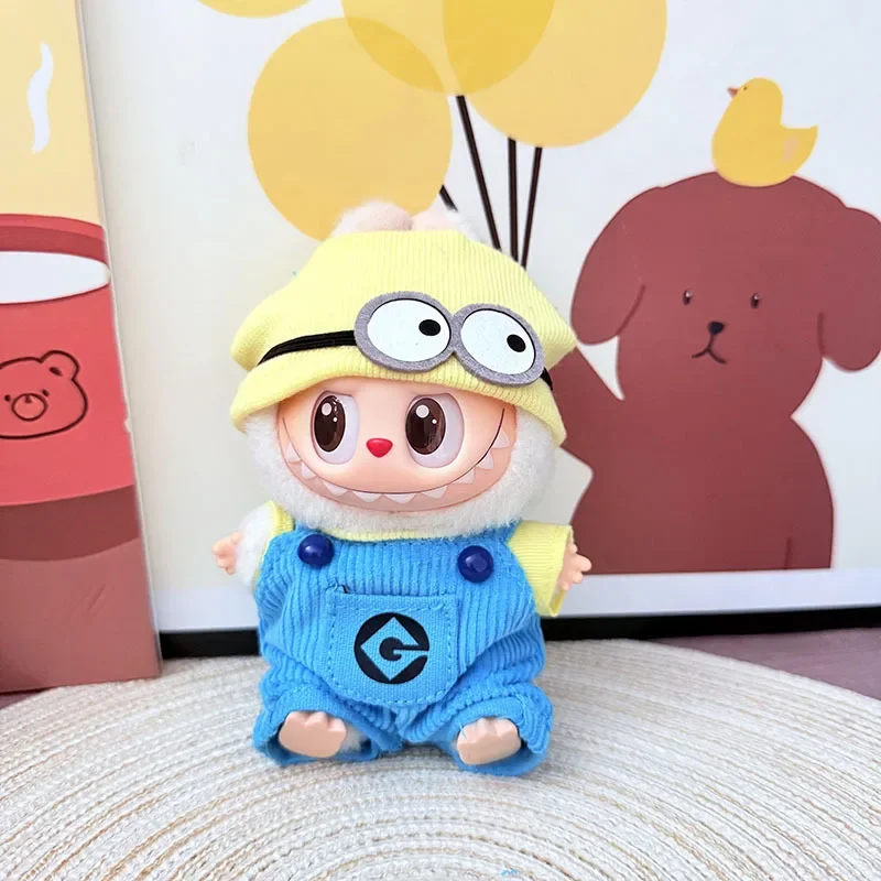 

Labubu Clothes Minion Overalls Suit Cute Glue 15-17cm Doll Knitted Hat Canvas Shoes Diy Clothes Accessories