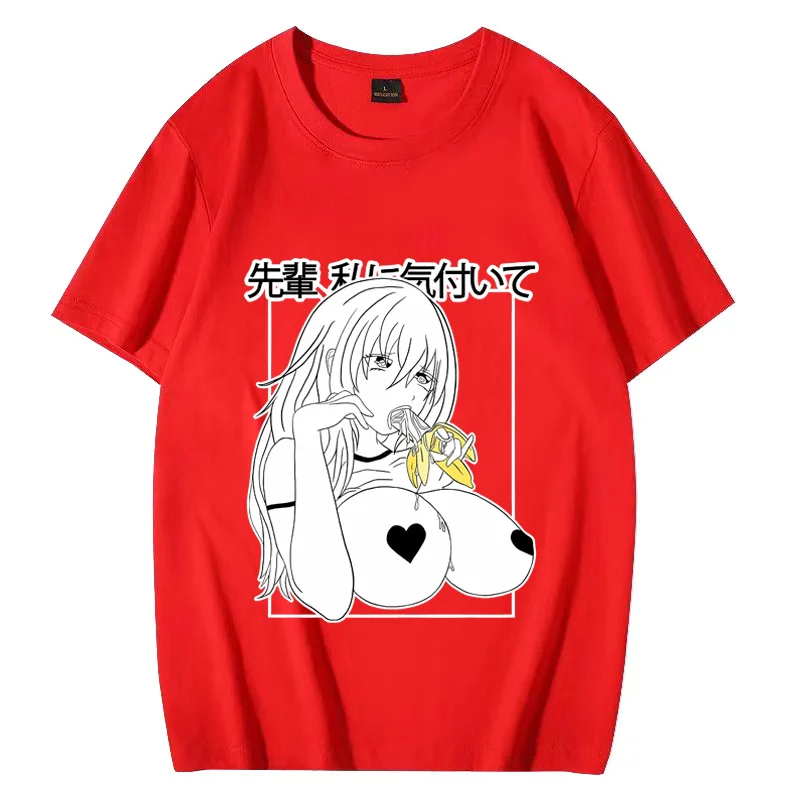 Summer 100% Cotton New Men Women \' s Anime T Shirt  Ahegao cosplay Manga streetwear Unisex Tee Oversized short sleeve clothes