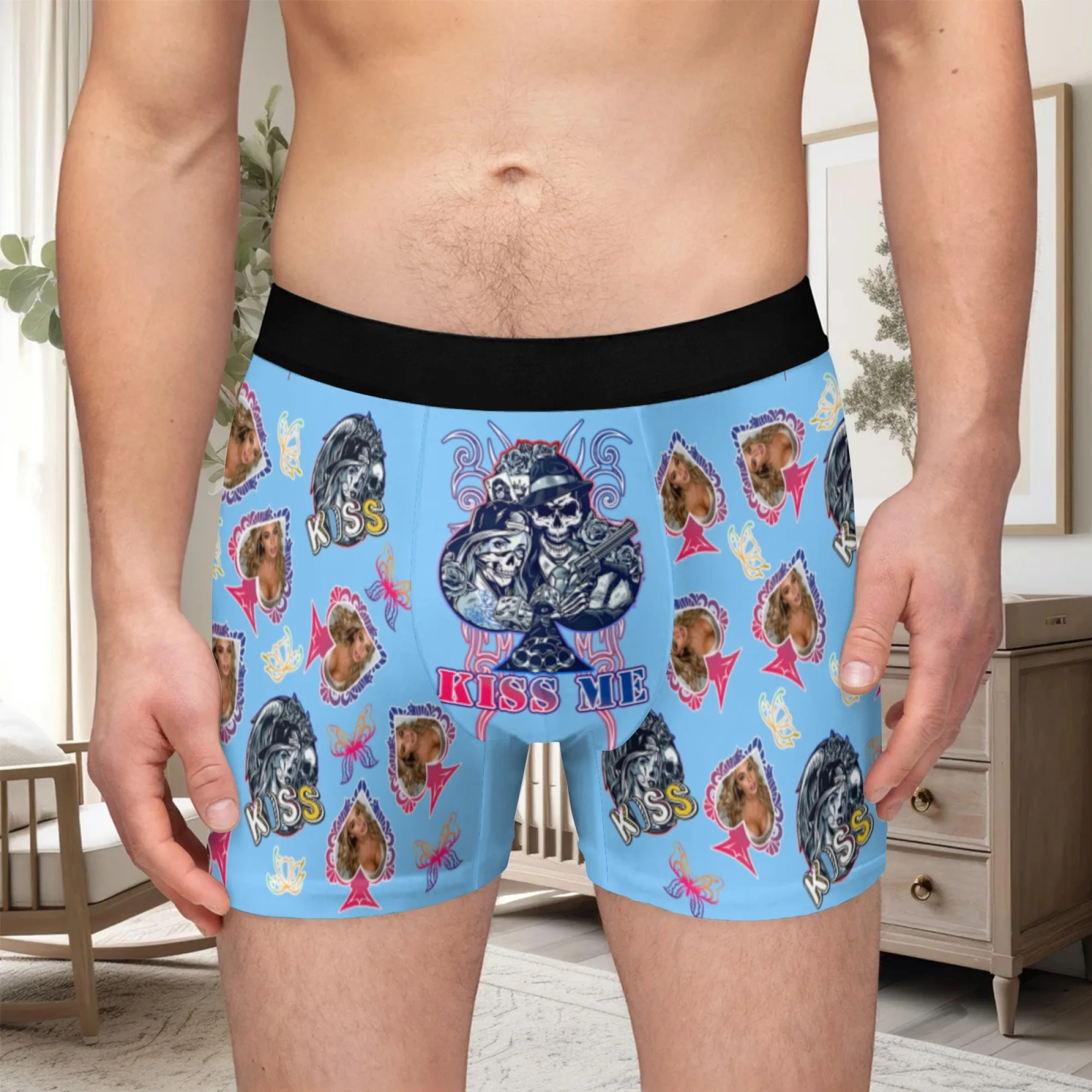 مخصص شخصية الوجه صور الرجال الملابس الداخلية الطويلة هدية عيد الحب سراويل بوكسر سراويل تنفس السروال للرجال #3
