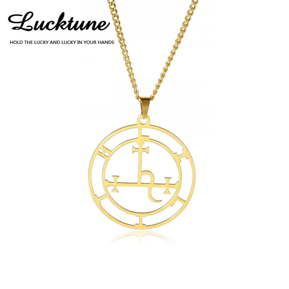 Lucktune Demon Seal Symbol Necklace Stainless Steel Satan Sigil of Lilith Amulet Pendant Chain Necklace for Women Men Jewelry