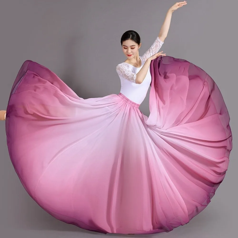 

720 Degree Dance Training Skirt Gradient Color Retro Flamenco Dance Skirt Big Swing Ballroom Dance Large Swing Skirt