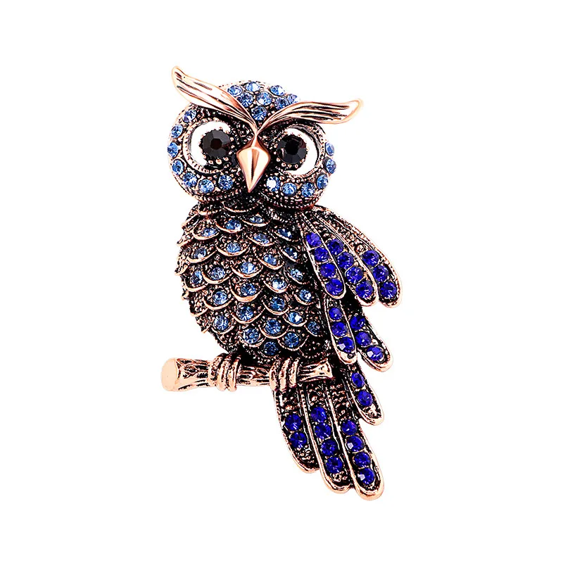 

High-end luxury diamond-encrusted blue owl brooch pin women's clothing pin