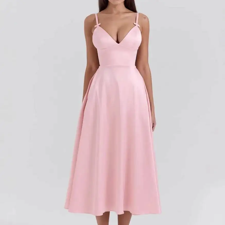 

2026 New V-neck Sexy Design Long Dress Sexy Lady Style Dopamine Outfit Strap Dress For Women