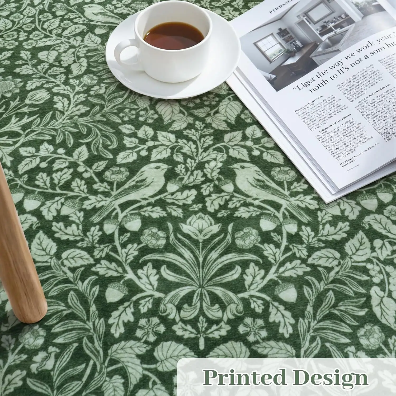 Green Area Rugs for Living Room, Vintage Floral Non-Slip Washable Rugs, Farmhouse Botanical Birds Nature Pattern Large Area view 6