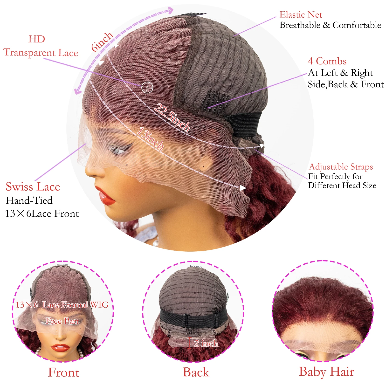 200 كثافة موجة المياه 99J بورجوندي 13x6 الدانتيل الباروكة الأمامية شعر الإنسان 30 34 بوصة HD الدانتيل الجبهة الباروكات النبيذ الأحمر مجعد الباروكات قبل قطعها