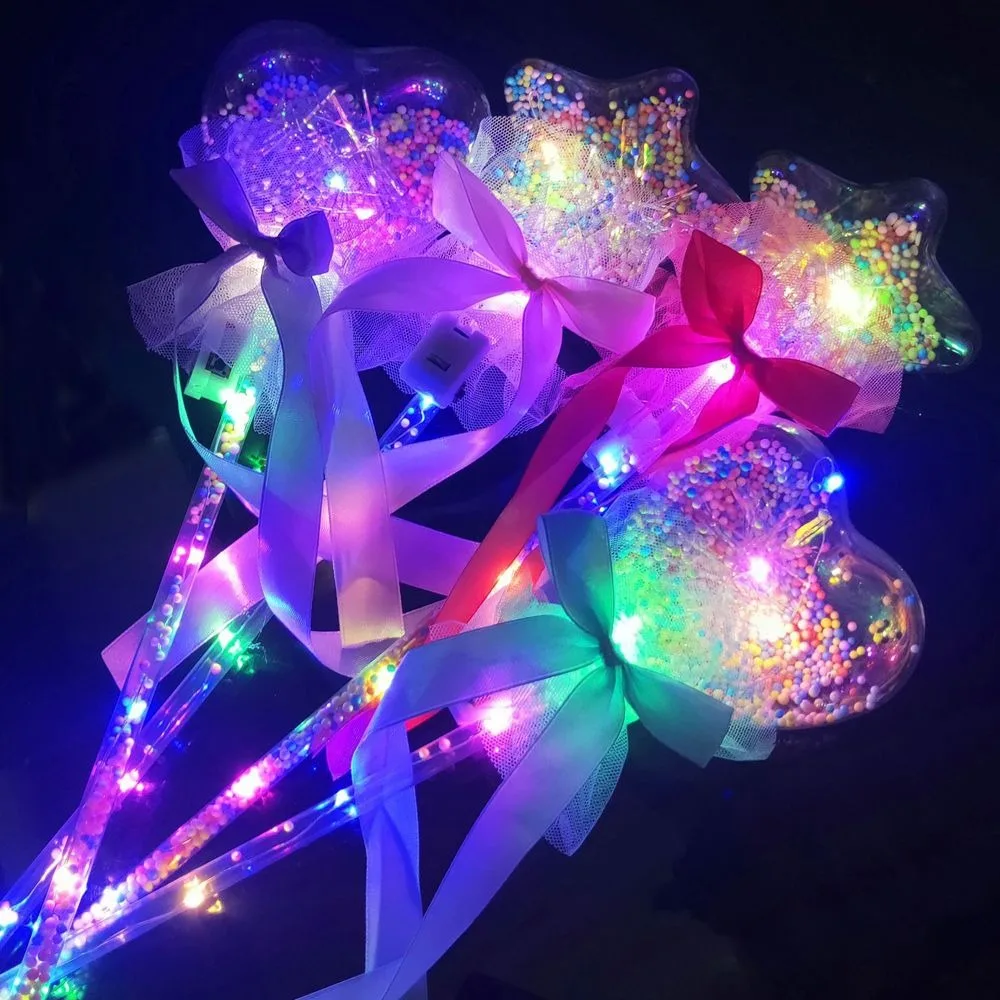 Toys Novelty Kids Toy Star Love Heart Cheering Stick LED Magic Fairy Stick Rave Toy Light-up Magic Ball Wand Glow Stick