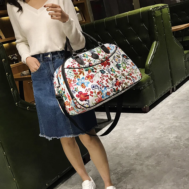 2023 tas tangan Travel wanita kulit luar ruangan tas tangan Fashion baru Portable Hand Fitness Floral Duffel akhir pekan tahan air untuk L