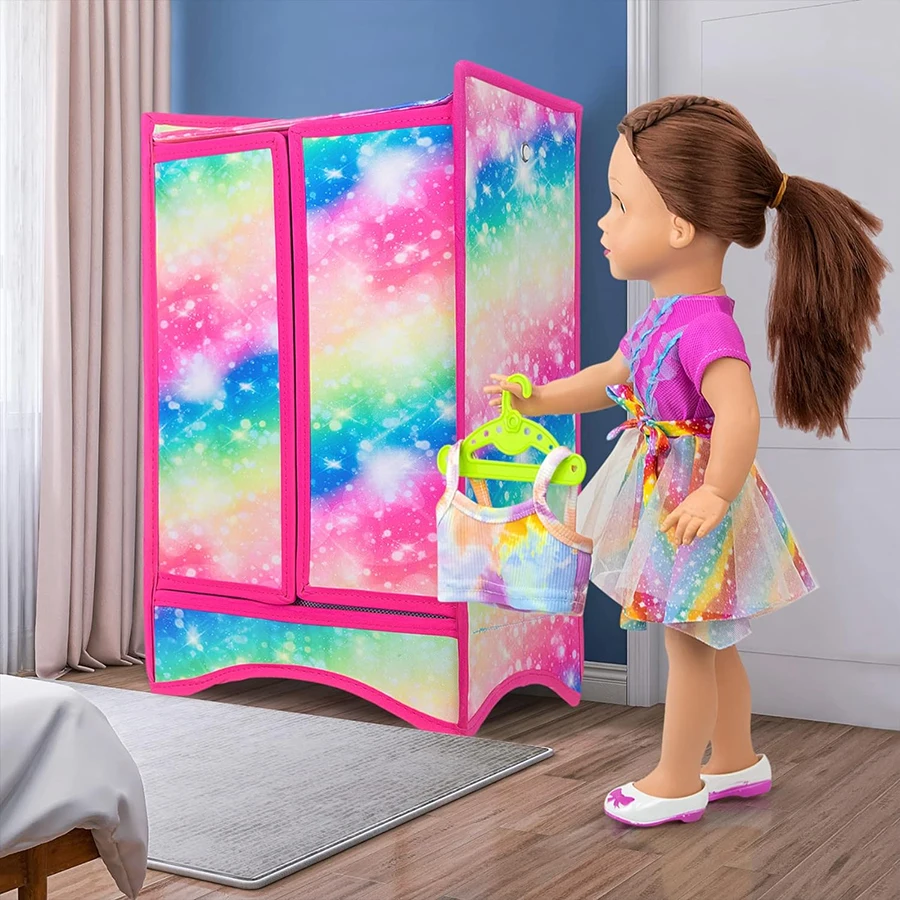 Doll Wardrobe Plastic Closet Portable Dollhouse Furniture For 18Inch&43Cm American Doll Clothes Set Doll Clothes Storage