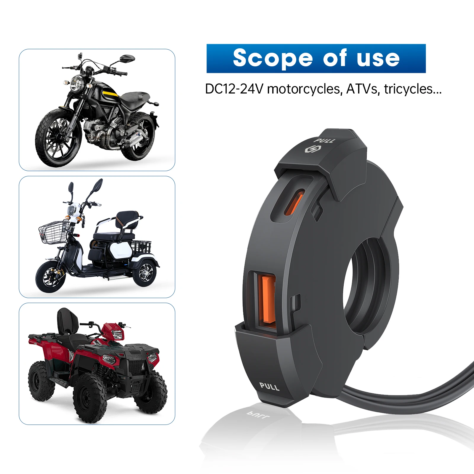 48W Quick Charge PD+QC3.0 Phone Charger Motorcycle USB Socket Waterproof Handlebar Mounting Bracket 12V-24V Power Adapter