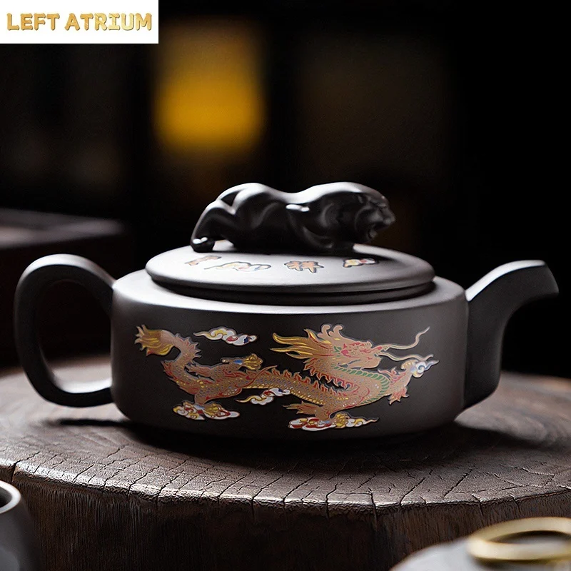 220ML Dragon Tiger Yixing Purple Clay Pot Household Chinese Dragon and Phoenix Tea Color Changing Tea Pot and Tea Set upon Heat