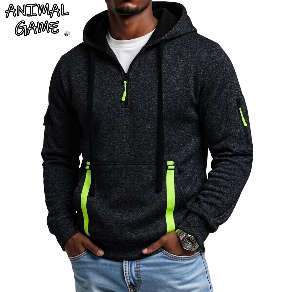 Luxuriöser Herren-Freizeit-Kapuzenpullover mit Reißverschluss für Herbst und Frühling, lockerer Pullover, Arbeitsjacke, Outdoor-Trainingsanzug für Männer