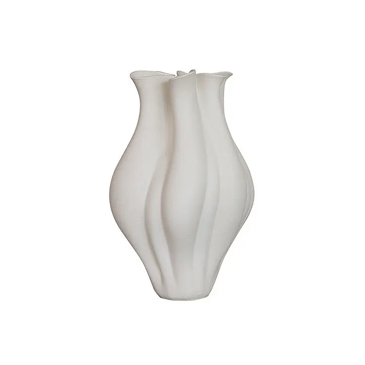 

Modern light luxury art white pleated vase model room exhibition hall bedroom entrance desktop cream style decorative ornament