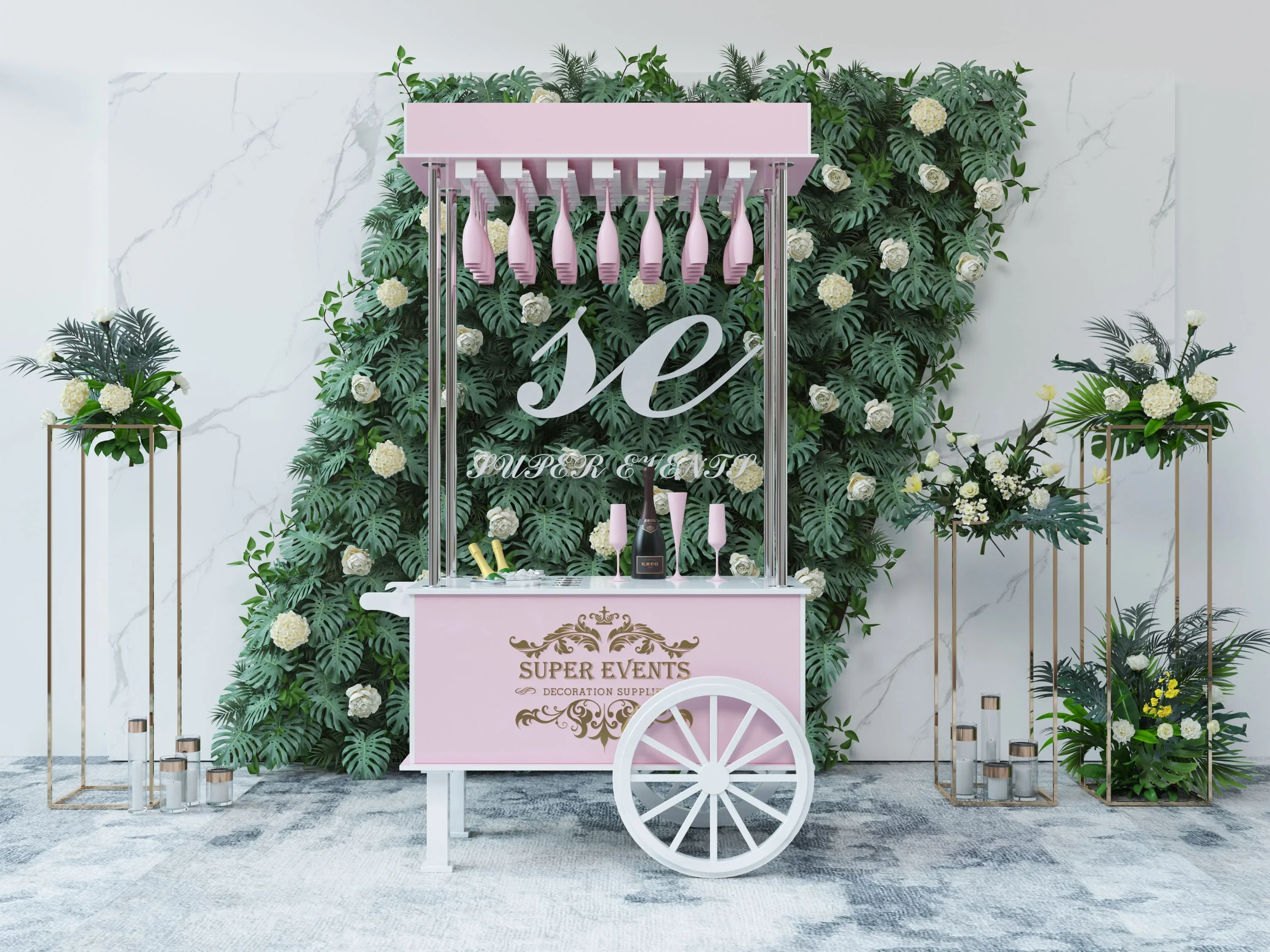 人気のPVCシャンパンカート,イベント,キャンディーディスプレイ,結婚式のカート,特別オファーサプライヤー