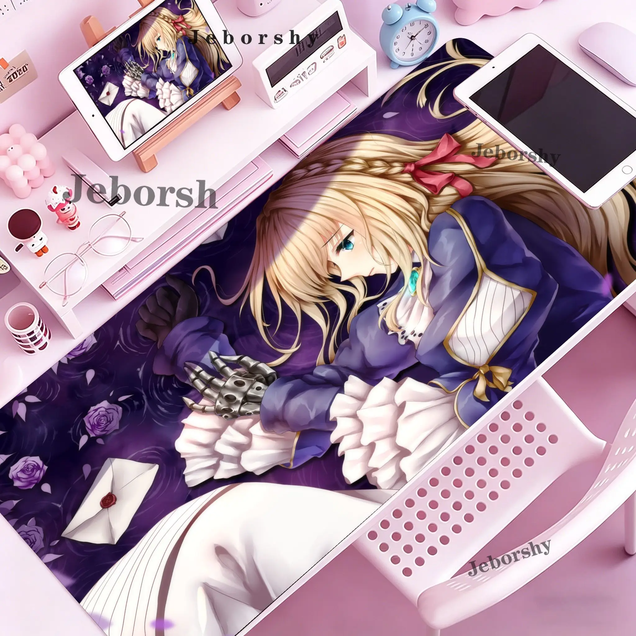 Anime Violet Evergarden Posters Girl Mouse Pad Large Gaming Laptops Accessories Deskmat Desk Protector Office Keyboard Mat Mouse