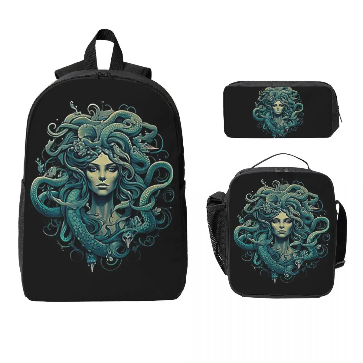

Ancient Greece Medusa Gorgon Vintage Style Backpack BookBag School Bag Laptop Shoulder Bags 3ps Insulated Lunch Bag Pencil Case