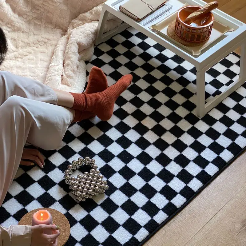 Japanese Style Carpets for Living Room Minimalist Bedroom Decor Plaid Carpet Checkerboard Lounge Rug Large Area Plush Floor Mat