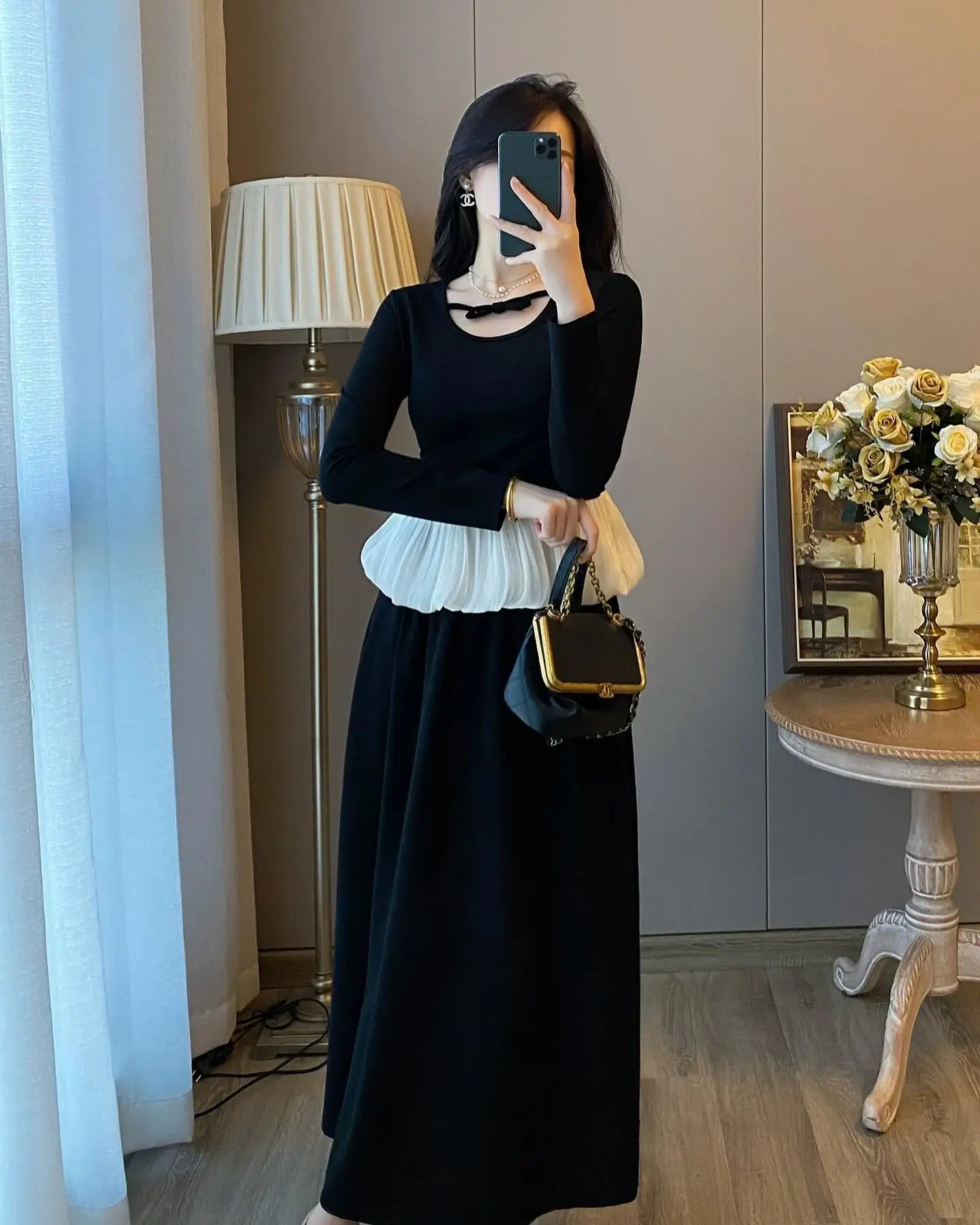 

Customized Delicate Jersey 3D Bow Evening Dresses Temperament Long Sleeves Scoop Cocktail Dress Custom Size Celebrity Gowns