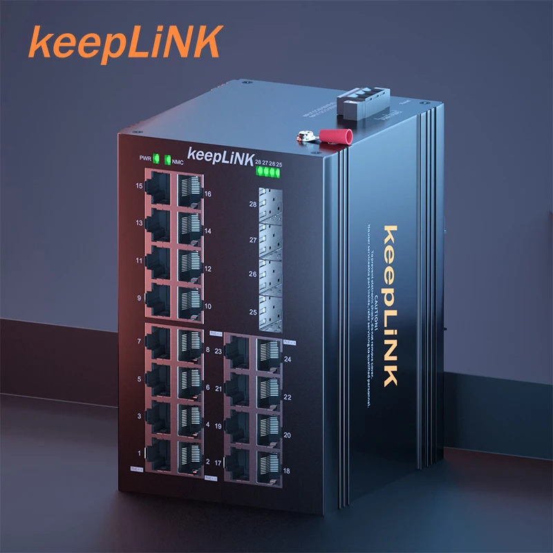 KeepLink Industrial 28-Port Gigabit Switch with 24-PoE+ ports and 4-SFP Uplink