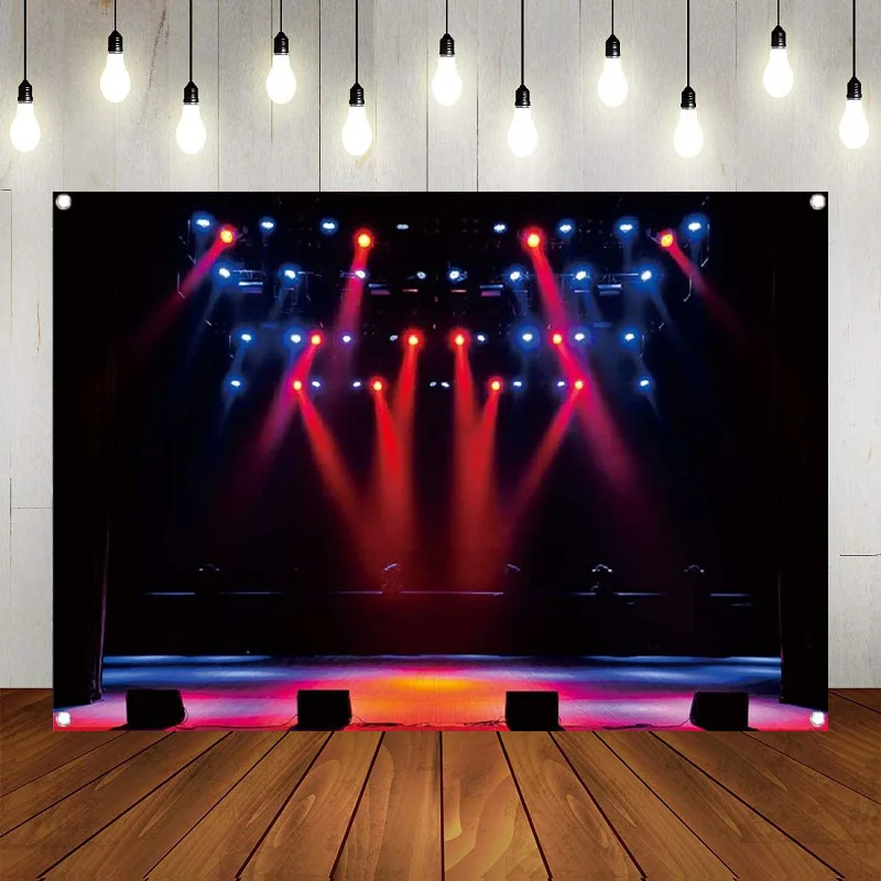 Luxury Stage Microphone Spotlight Photography Backdrop Concert Live Banner Gloomy Night Scenic Background Drama Music Show Decor