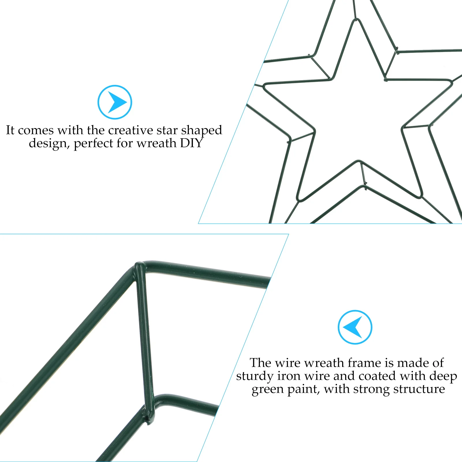 

2pcs Green Iron Wire Wreath Frames Diy Craft Metal Ring For Christmas Party Festival Wall Decor Garden Home Star Shape