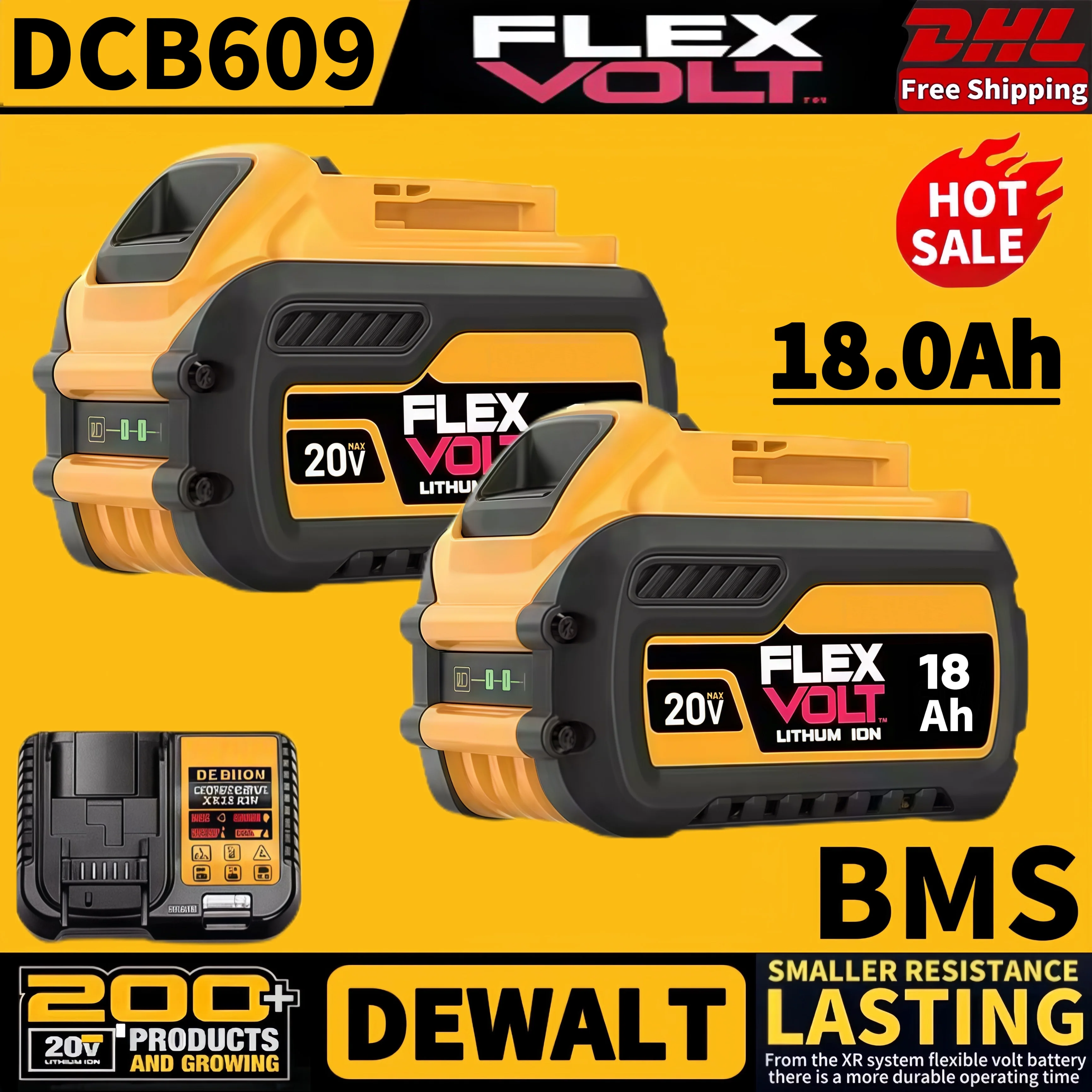 60V MAX Battery For Dewalt DCB609 18Ah 20V Battery DCB606 DCB200 DCB182 18000mAh MAX Power Tool Battery 60 Volt MAX With Charger