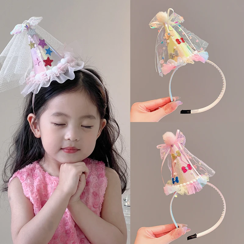 

Новинка 2024 года, детский лазерный красочный цилиндр со звездами, украшение, заколки для волос, обруч для волос с блестящими бриллиантами для девочек, повязки на голову, детские аксессуары для волос