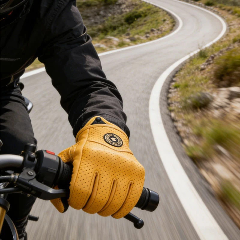 

Yellow Breathable Motorcycle Gloves Summer Perforated Leather Motocross Racing Protective Accessories for Men Women Motorcyclist