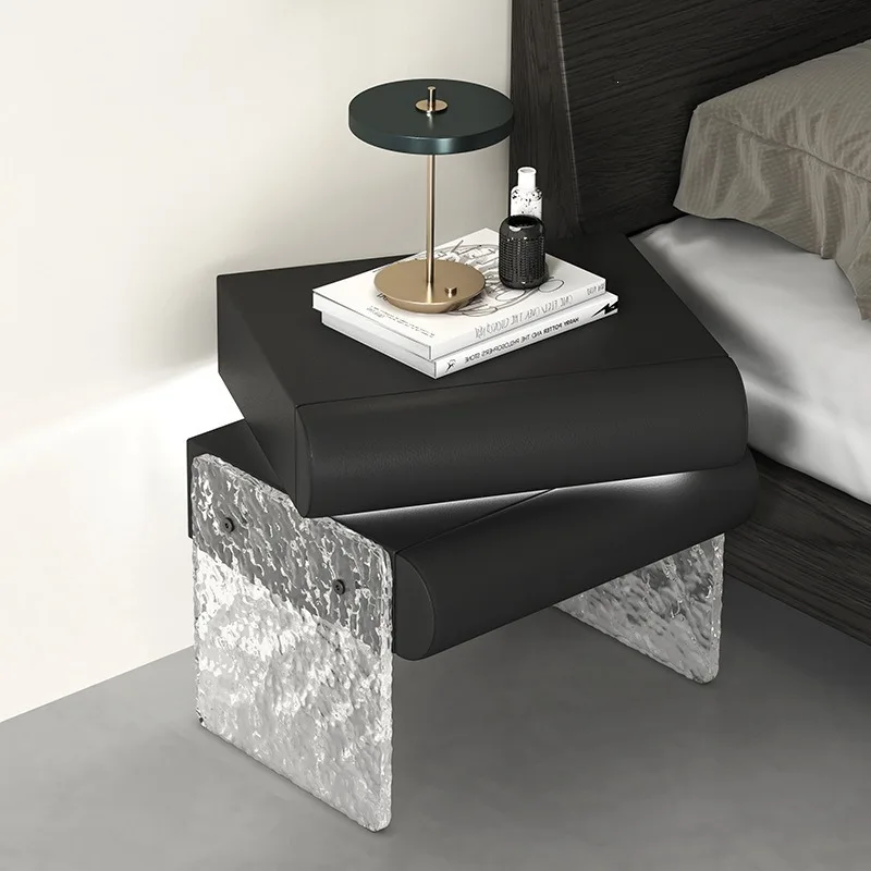 Smart three-color light wireless charging rotating bedside table acrylic stone pattern