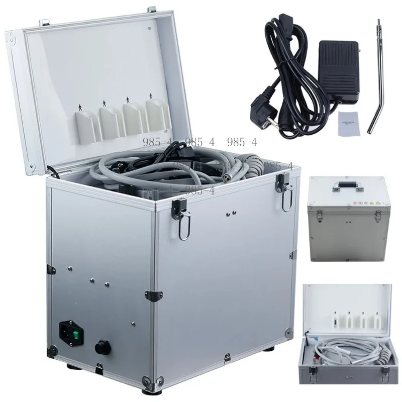 Oilless Air Compressor Portable Dental Unit Mobile Dental Machine with Suction & Three Way Syringe