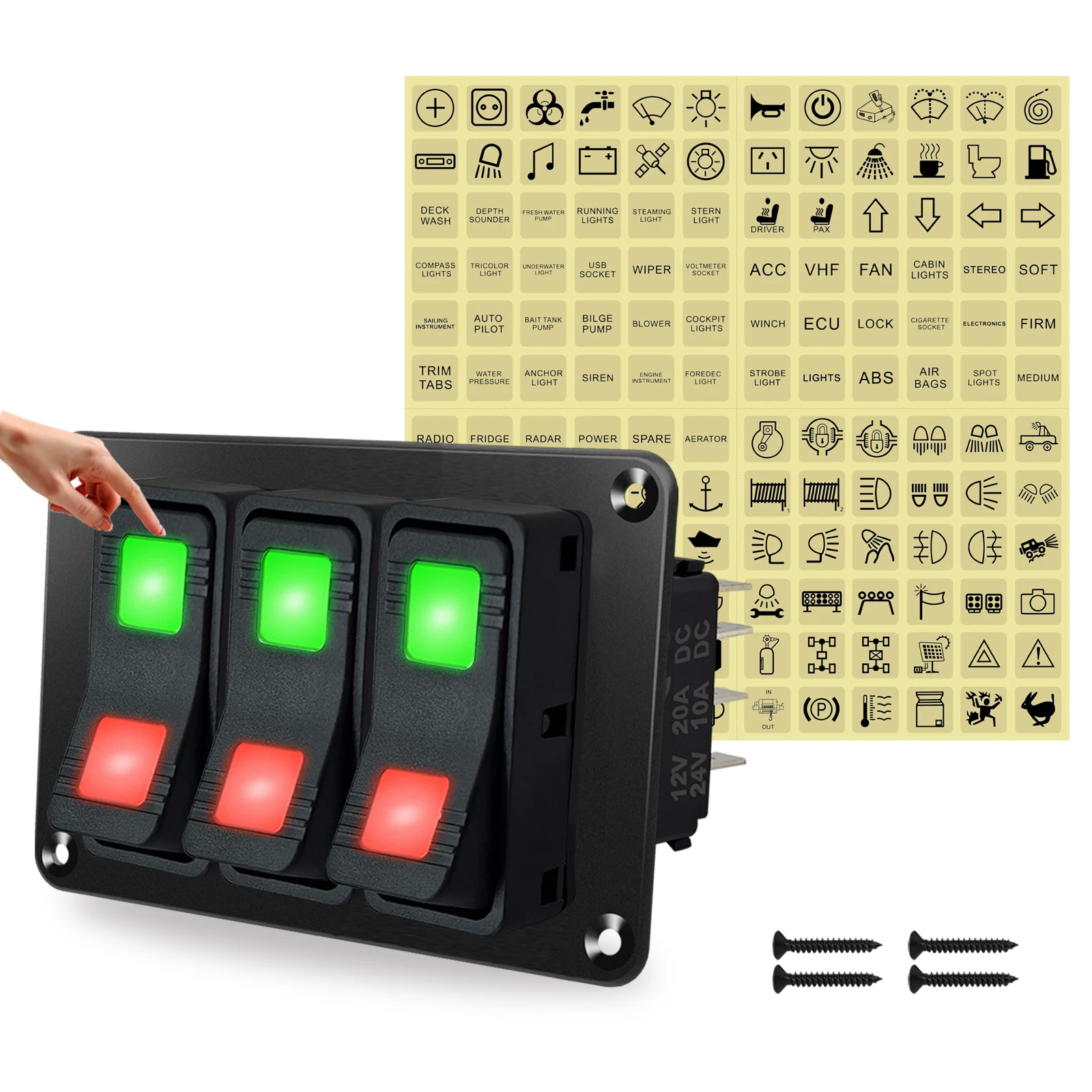 

3 Gang Rocker Switch Panel 3 Position Momentary ON/OFF/ON Lights Sticker DC 12V/24V for Car Truck Marine Toggle Switch