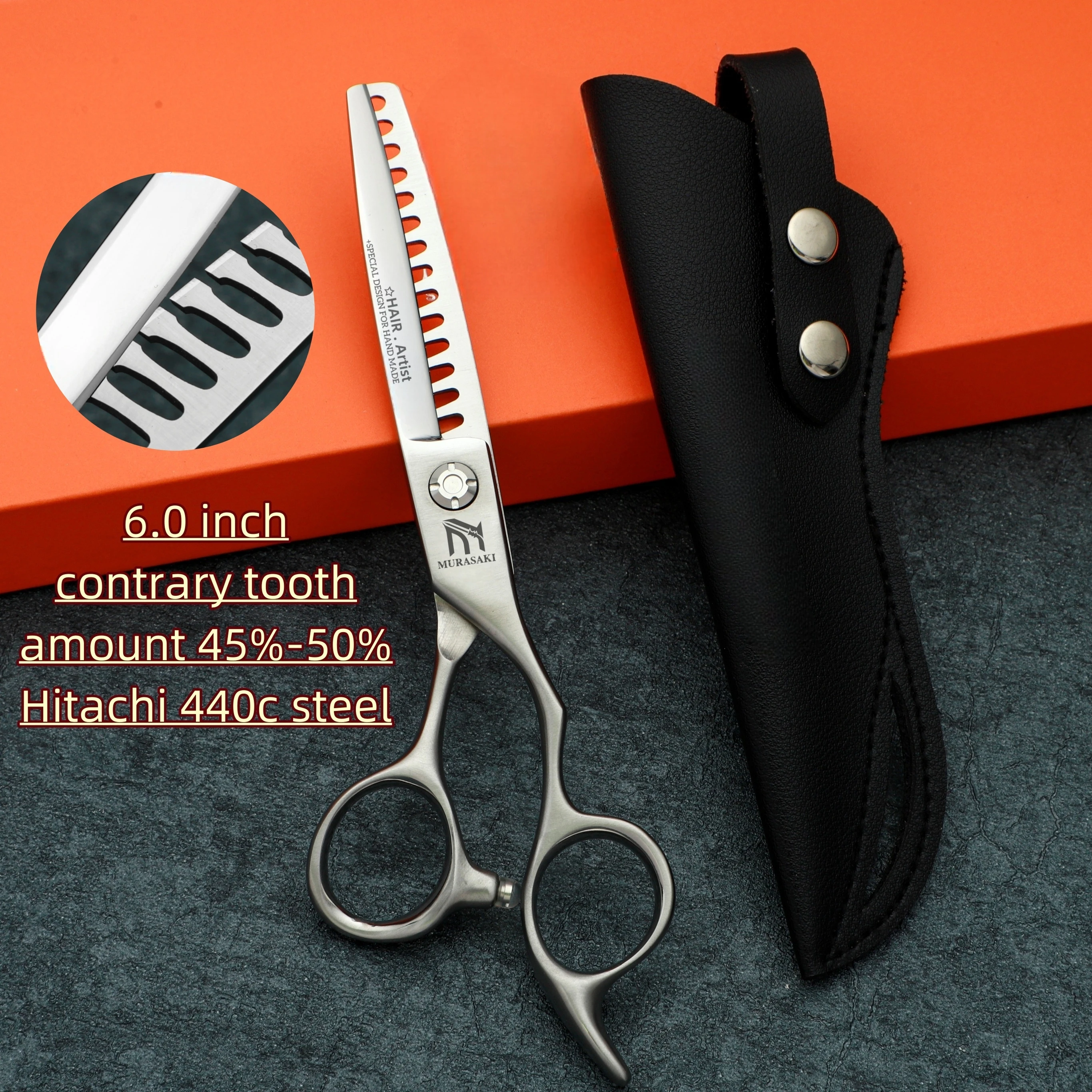 

Professional barber scissors，Contrary tooth thinning shears，6.0 inch Hitachi steel hair sissors，High-end Barbershop accessories