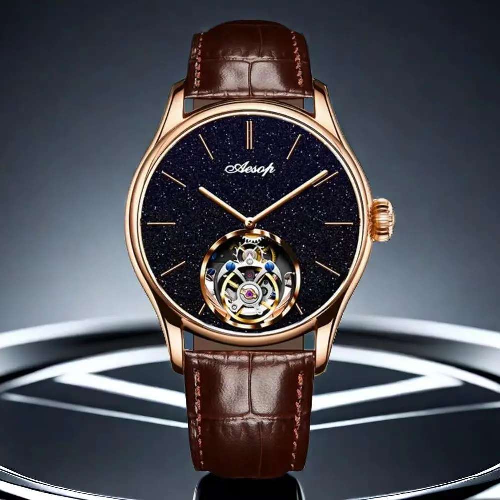 

AESOP 100% Real Diamond Flying Tourbillon Skeleton Mechanical Luxury Watches Waterproof Tourbillon Watch For Men Sapphire 2024