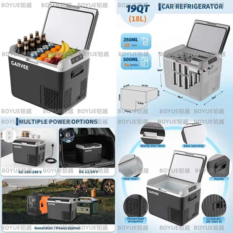 19 Quart Portable Car Refrigerator 12V 24V DC AC Compressor Cooler Mini Fridge Fast Cooling Box for Truck RV Camping Home