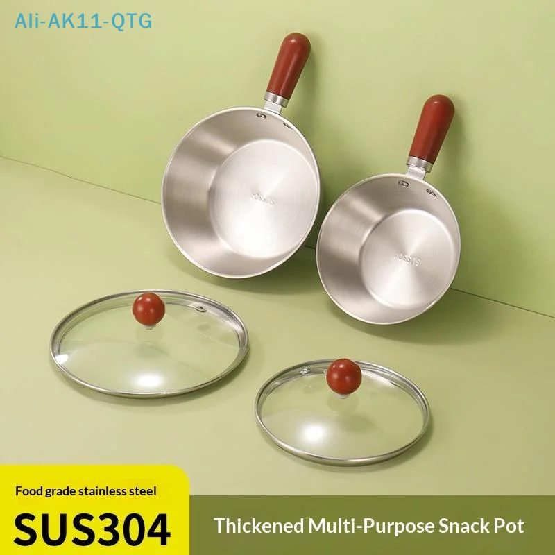 New 17-20cm Single-person Pot Stainless Steel Bowl Walnut Wood Handle Fruit Salad Yogurt Bowl Restaurant Breakfast Cooking Tool