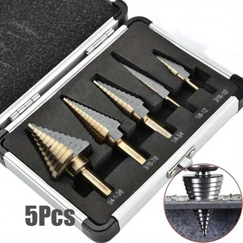 

5pcs Cobalt Multiple Hole Step Drill Set Aluminum Tool Box Metal Drilling Tool