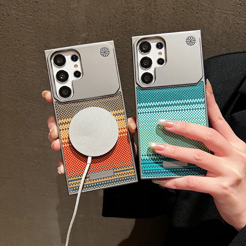 Nowe etui na telefon bez obramowania z tkanej tkaniny, pasujące do Samsunga S25 S23 S22 S24 Ultra S24 S25P FE, magnetyczne etui ochronne kompatybilne z Magsafe.