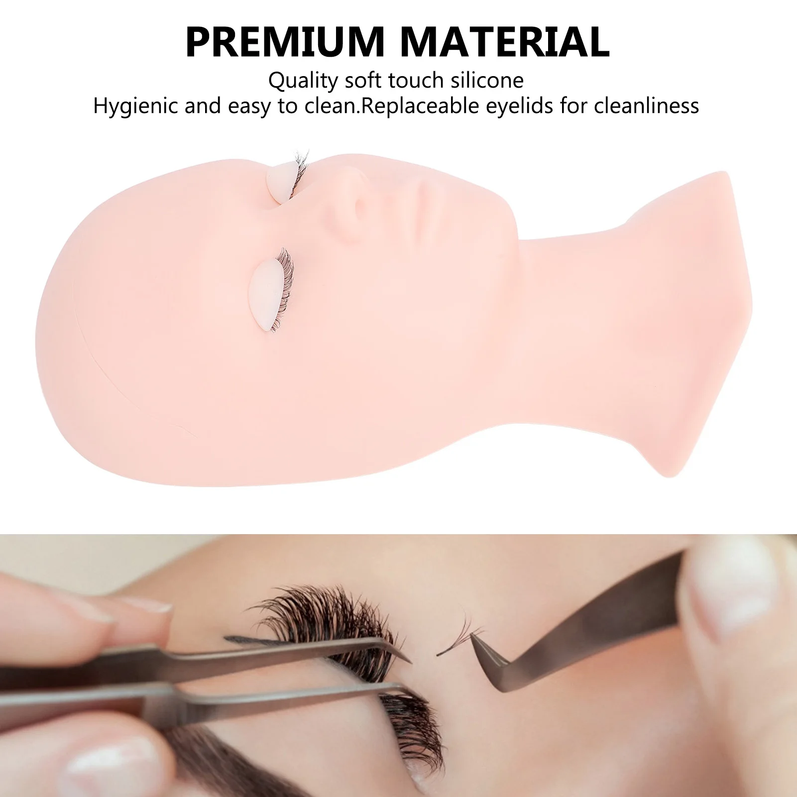 

Eyelash Extension Mannequin Head Lash Mannequin Head Easy To Clean Replaceable Eyelids Silicone Skin Color for Makeup Training