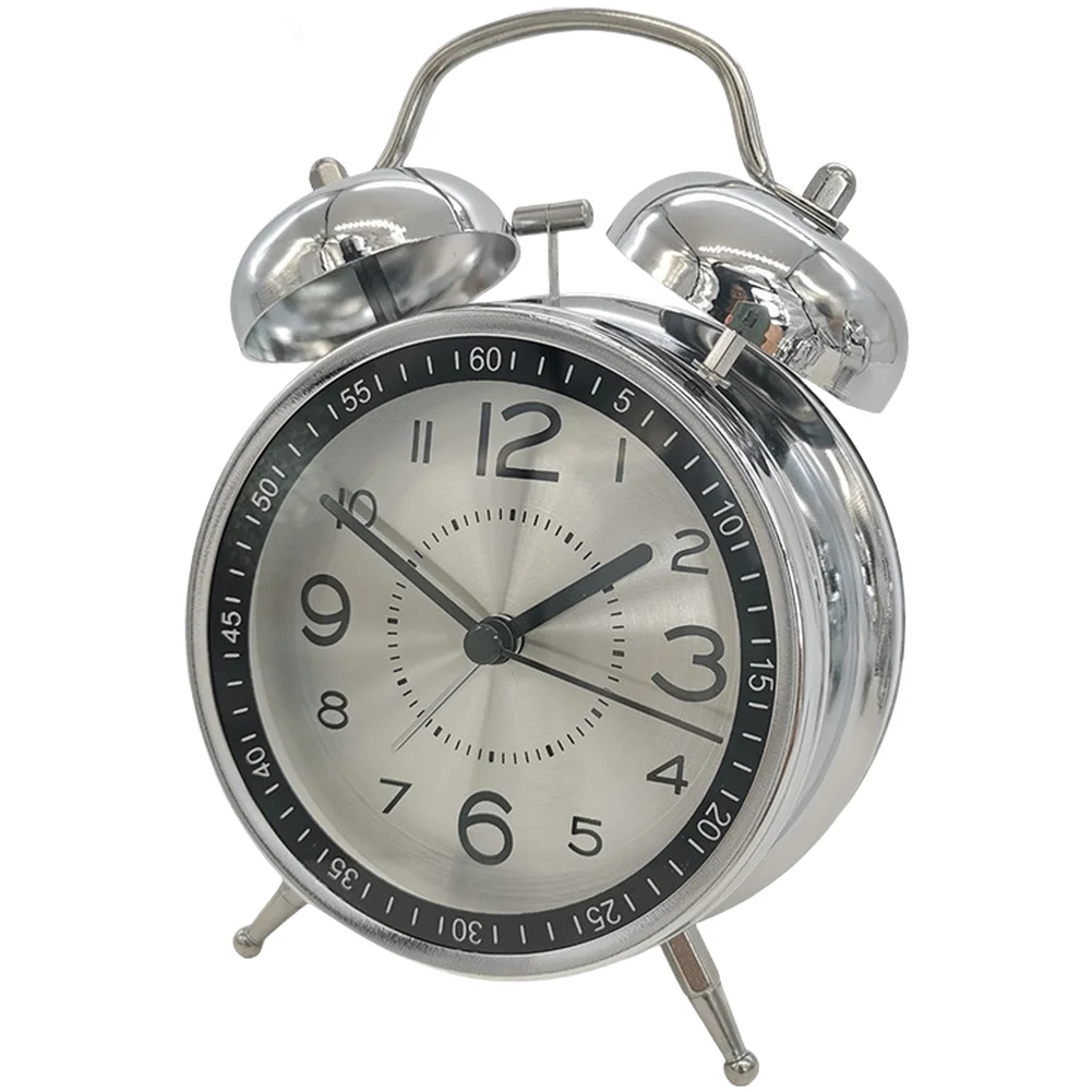 Glass Cover Clock Silver Silent Alarm Clock Quiet Scanning Movement Loud Ringing System Metal Shell Construction
