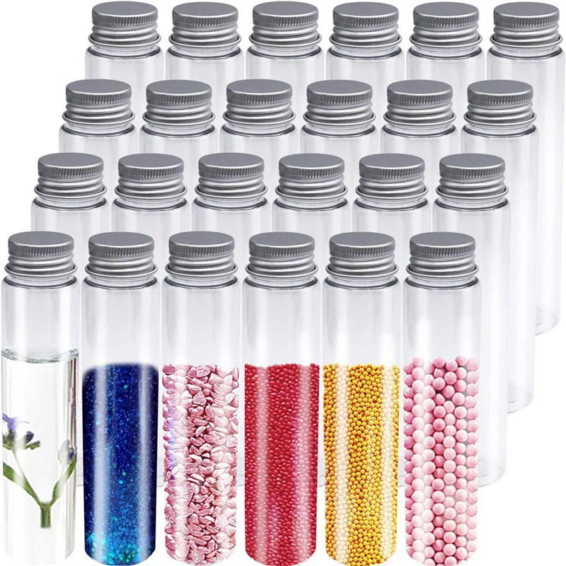 Tubes à essai en plastique transparent avec bouchons, fond plat, sel de bain, beaucoup pour bonbons, gumball, 110ml, 24 pièces