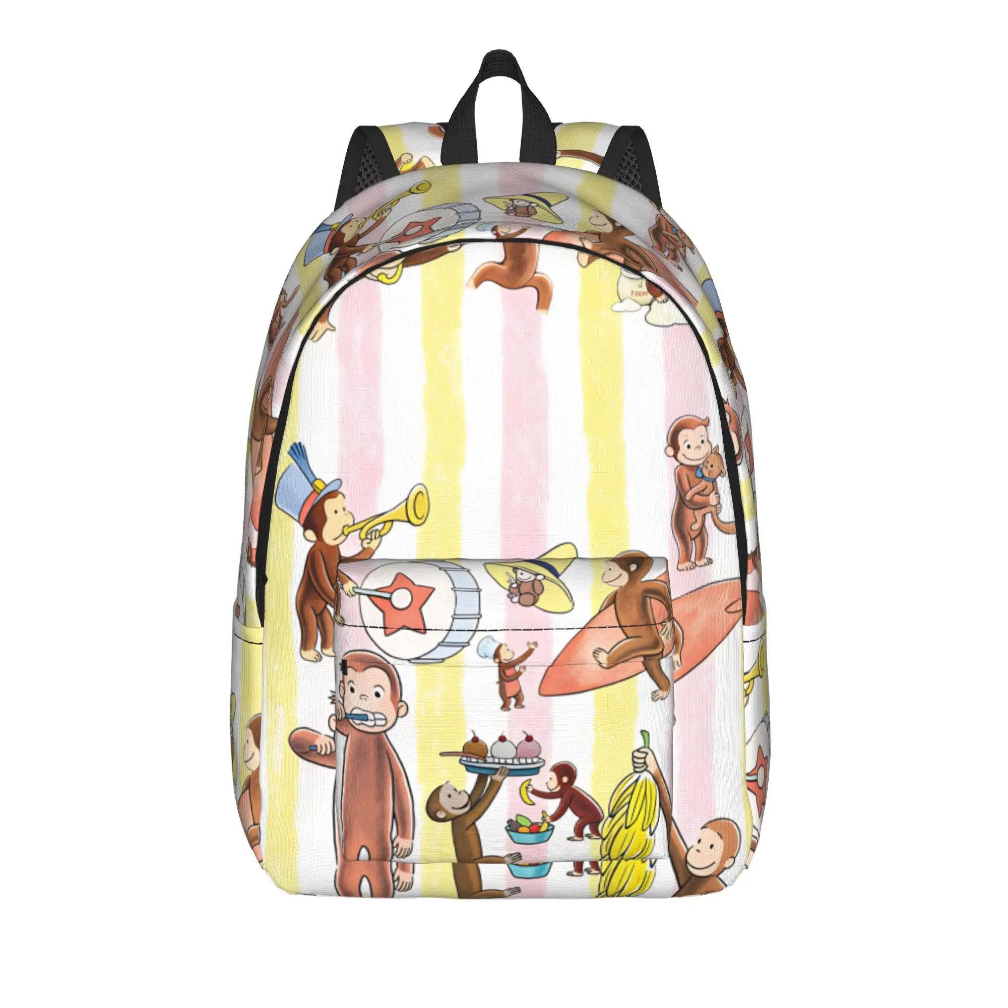 C-Curious George Backpack  Cycling Backpacks Student Unisex Kawaii High School Bags Colorful Print Rucksack