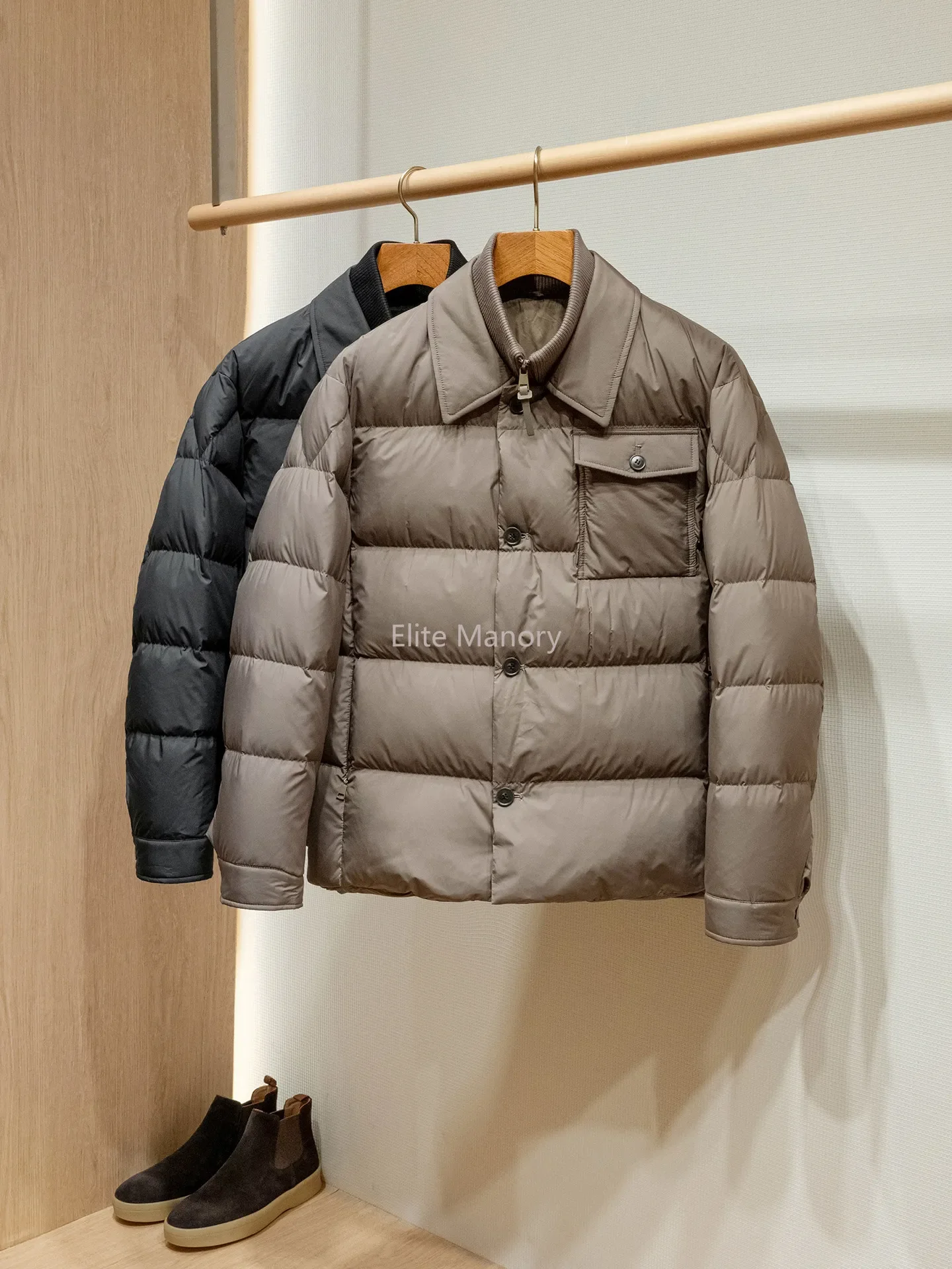 

Ying fluffy warm 90 white duck down, fake two-piece shirt collar down jacket men