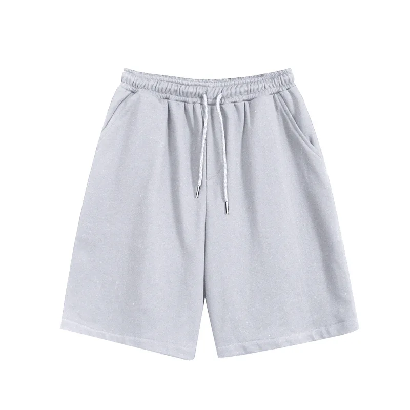 

Korean Minimalist Summer Outdoor Shorts Men Drawstring Elastic High Waisted Solid Color Loose Straight Casual Wide Leg Trousers