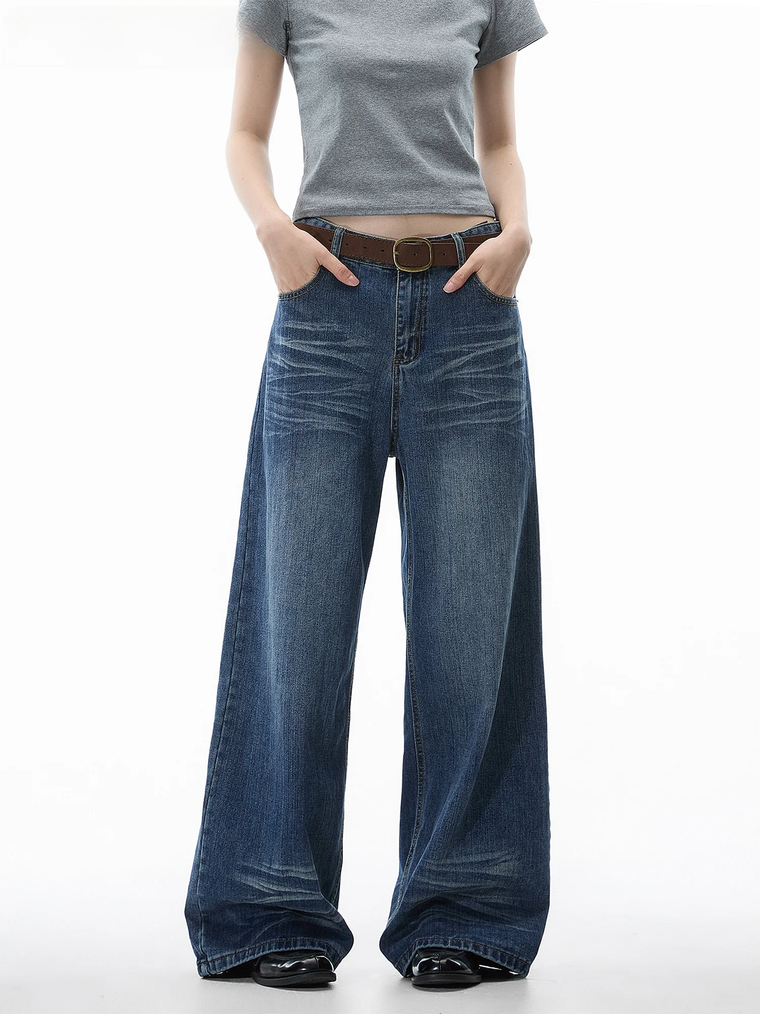 

Джинсы Waed Blue Denim, женские свободные прямые брюки с широкими штанинами, повседневные, весенние, в корейском стиле, универсальные, удобные, комфортного кроя
