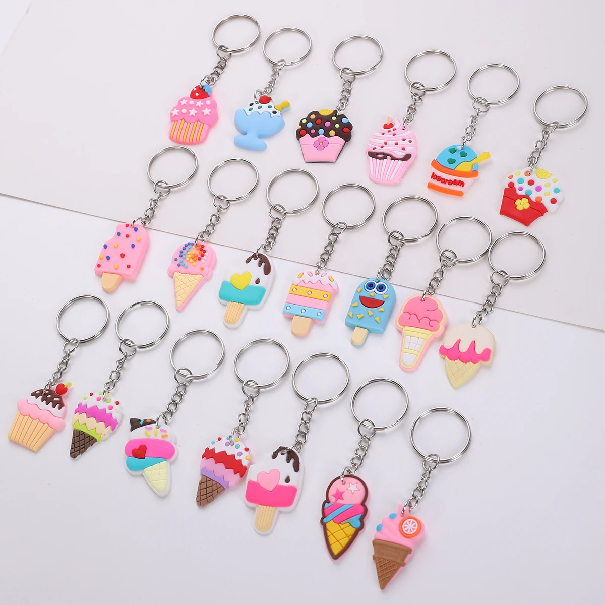 

20pcs Fashion PVC Ice Cream Keychain, Cute purse Backpack Bag Key Accessories Pendant For Adults Party Favors Gift