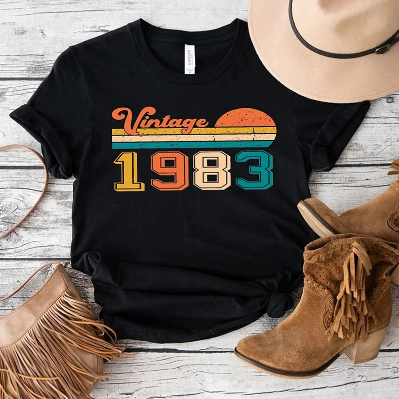 

Retro Sunset Vintage 1983 Women T Shirts Cotton Short Sleeve Summer Fashion Tshirt 41st 41 Years Old Birthday Clothes Femme Top