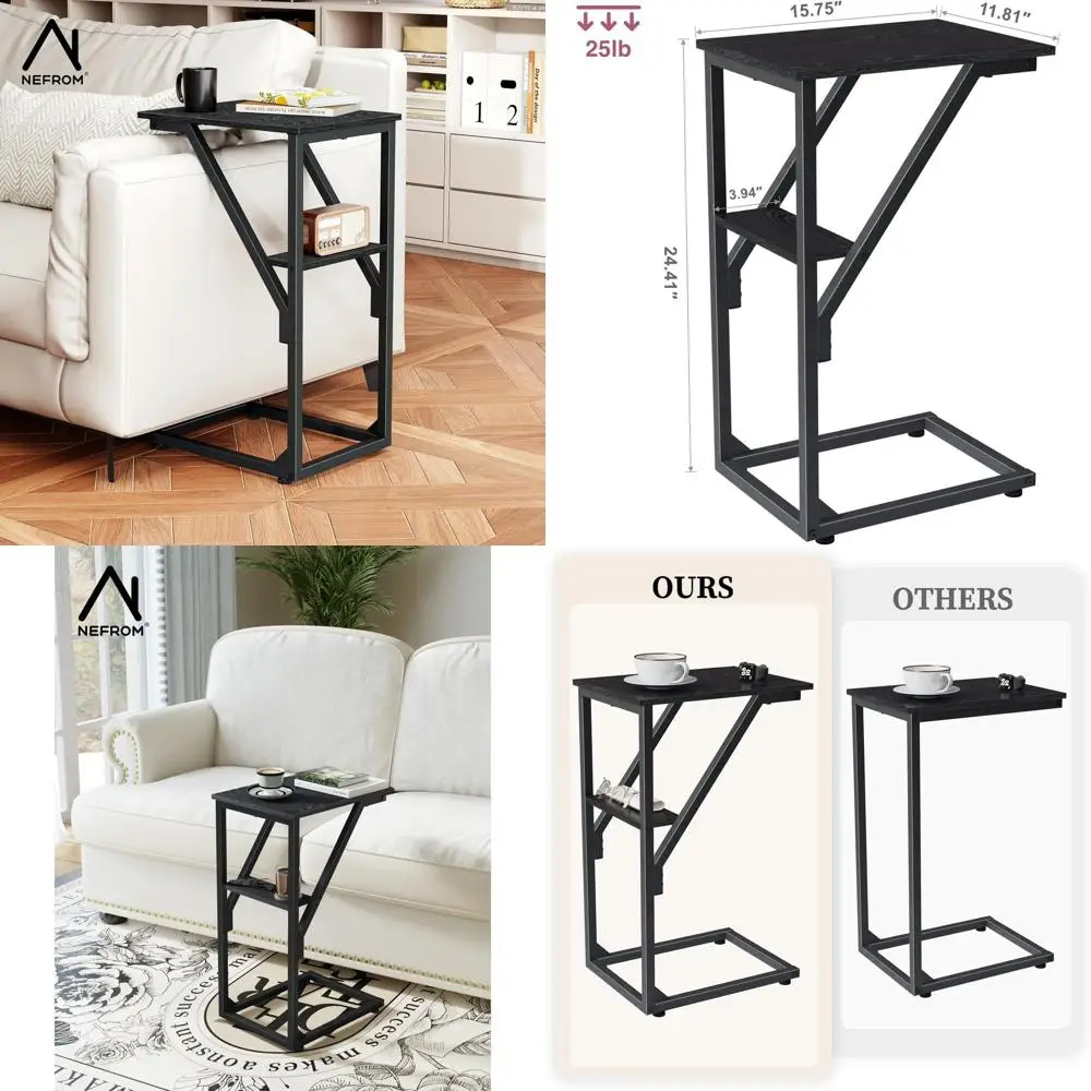 

Set of 2 C-Shaped Side Tables, Sofa TV Trays, Ideal for Living Room, Bedroom, and Bedside