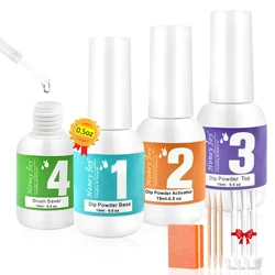 15ml Dipping Powder System Liquid Set with Gel Base Top Activator Brush Saver No Lamp Cure Dip Powder Nails Natural Dry