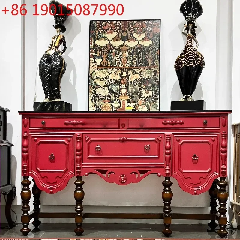

French carved entrance deck high-end foyer strip case entrance table villa dining side cabinet