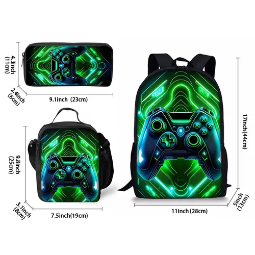 Imagen 2 del producto Juego de tres piezas con patrón de consola de juegos, mochilas para niños y niñas, los mejores regalos, mochila escolar de dibujos animados en 3D para niños