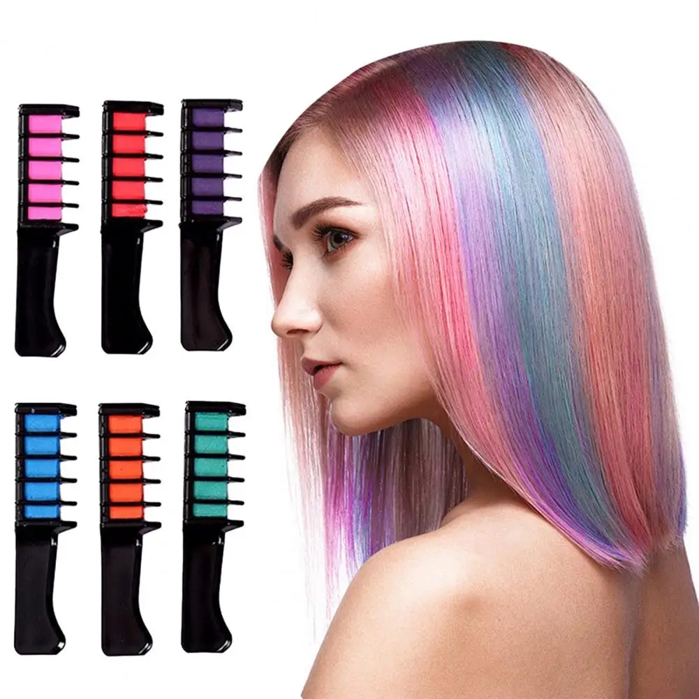 

Hair Chalk Comb 6 Colors Washable Instant Hair Dye Comb Halloween Christmas Cosplay Disposable Temporary Hair Coloring Comb